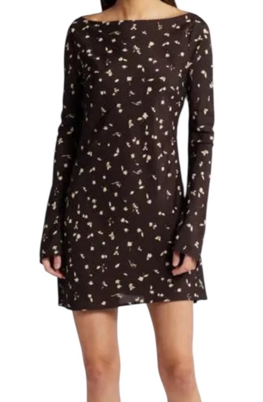Faithfull the Brand Lilou long sleeve minidress dress brown size 2